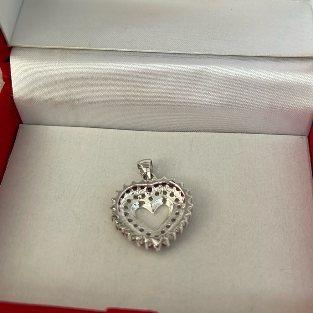 Genuine Ruby/CZ Heart Slider Pendant - Picture 7 of 11